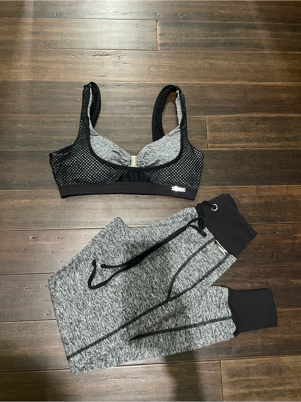 Bombshell Sportswear Black Mesh & Gray Heather Jogger Set